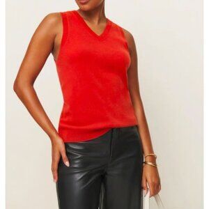 Reformation Reese Cashmere Tank V-Neck Orange Sweater Size L